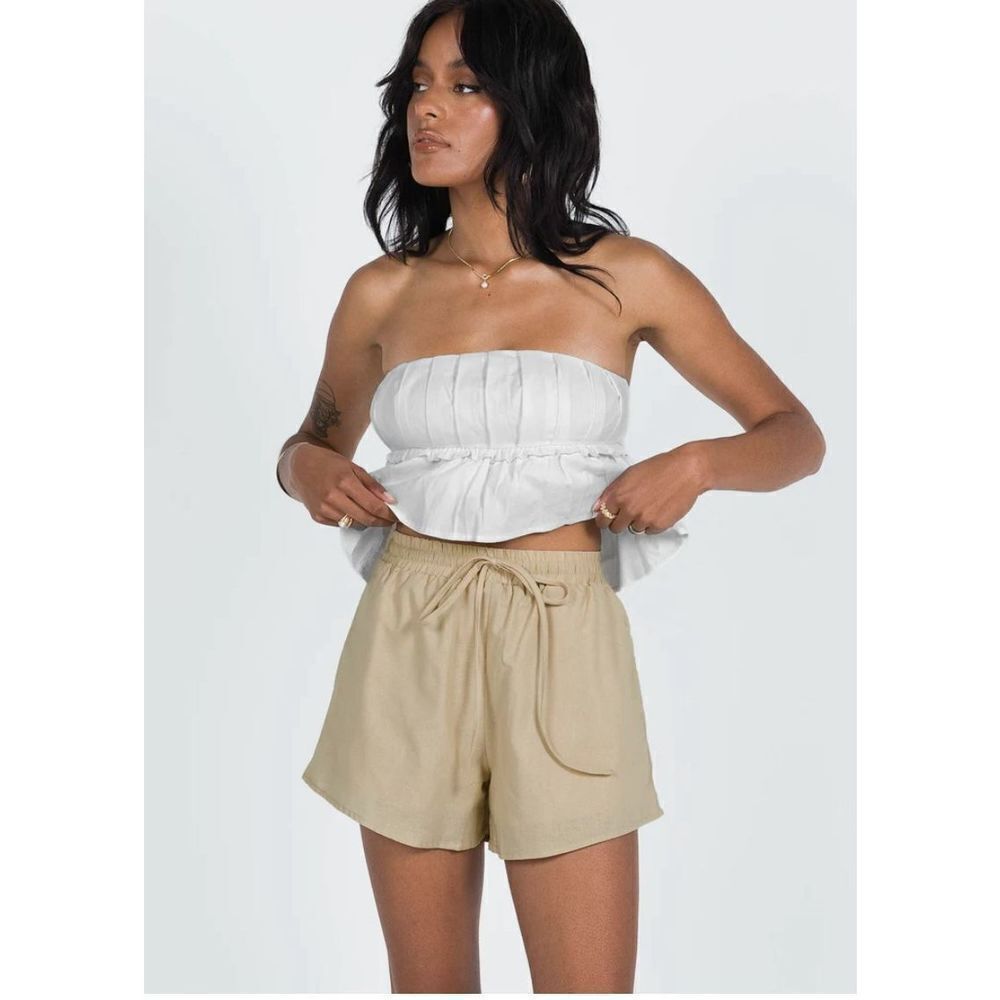 Princess Polly Pull On Elastic Waist Drawstring Cotton Shorts Size 2‎ Green NWT